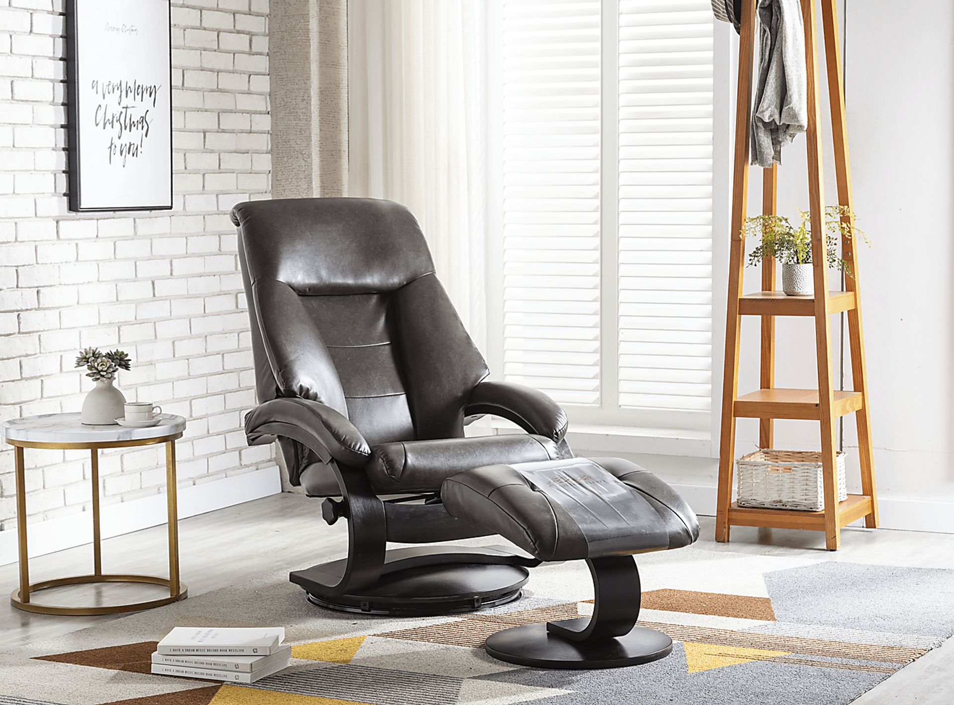 Roband Black Recliner and Ottoman - Image 2