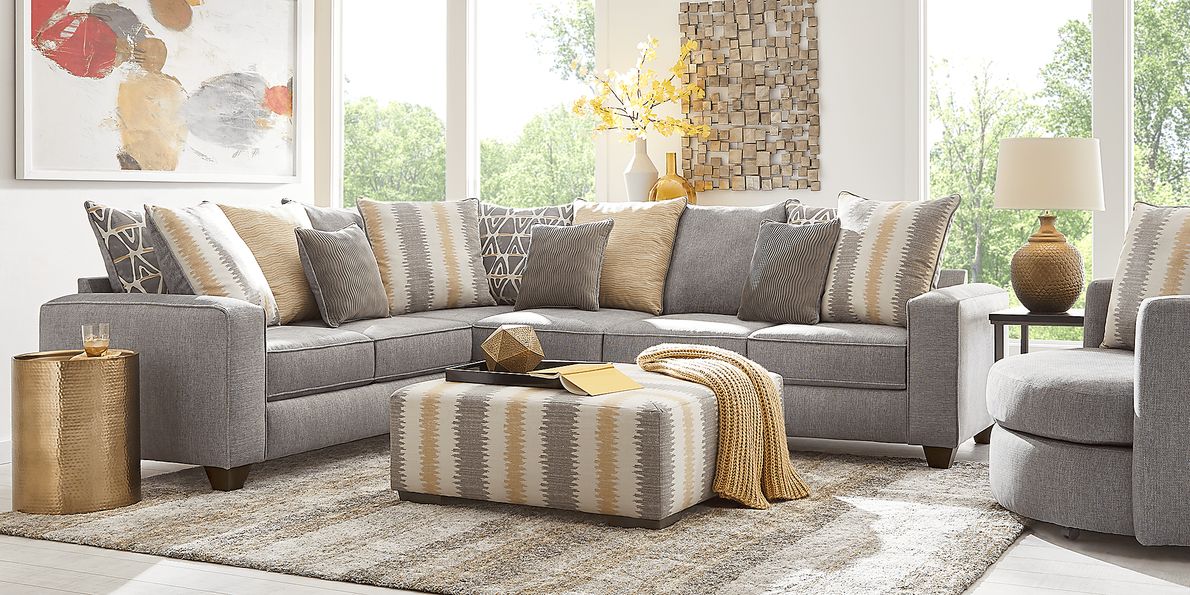 Robson Street 3 Pc Dark Gray Woven Living Room Set With Ottoman, 2 Pc