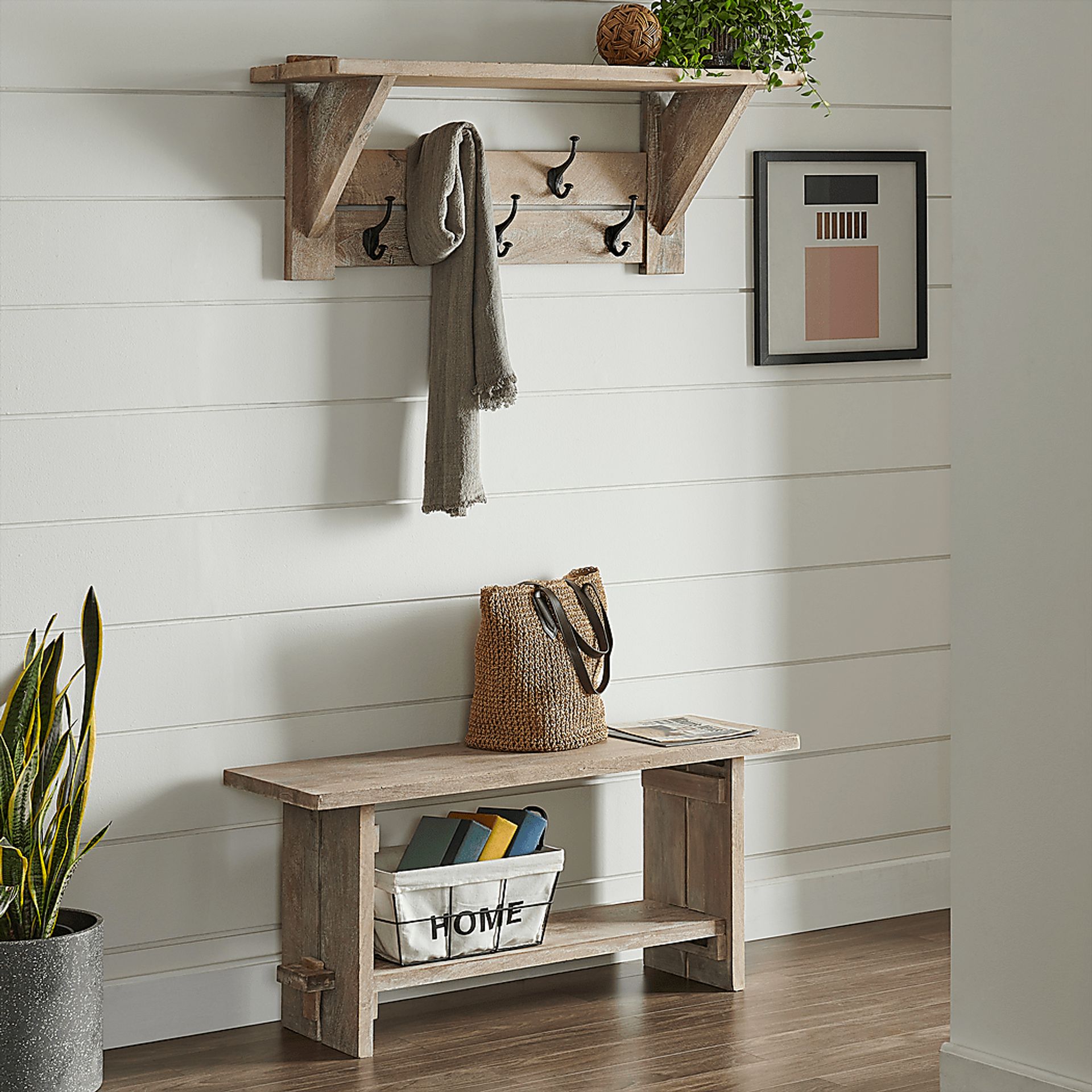 Roderock Brown Bench and Coat Hook, Set of 2 - Image 2