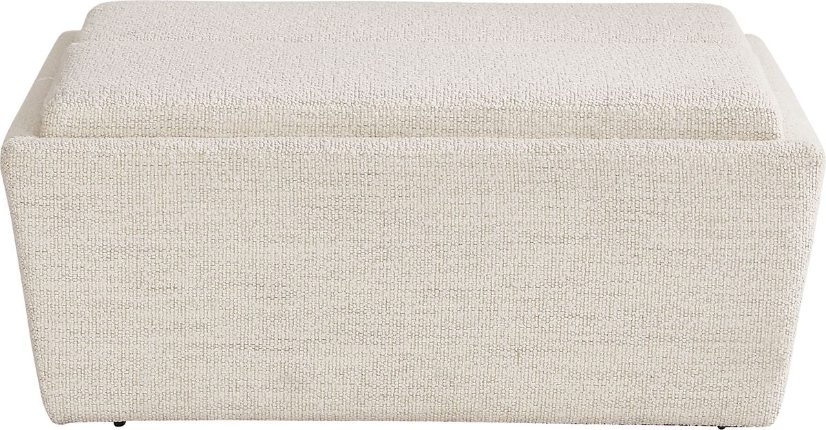 Rogan Place Off-White Beige,White Chenille Fabric Storage Ottoman