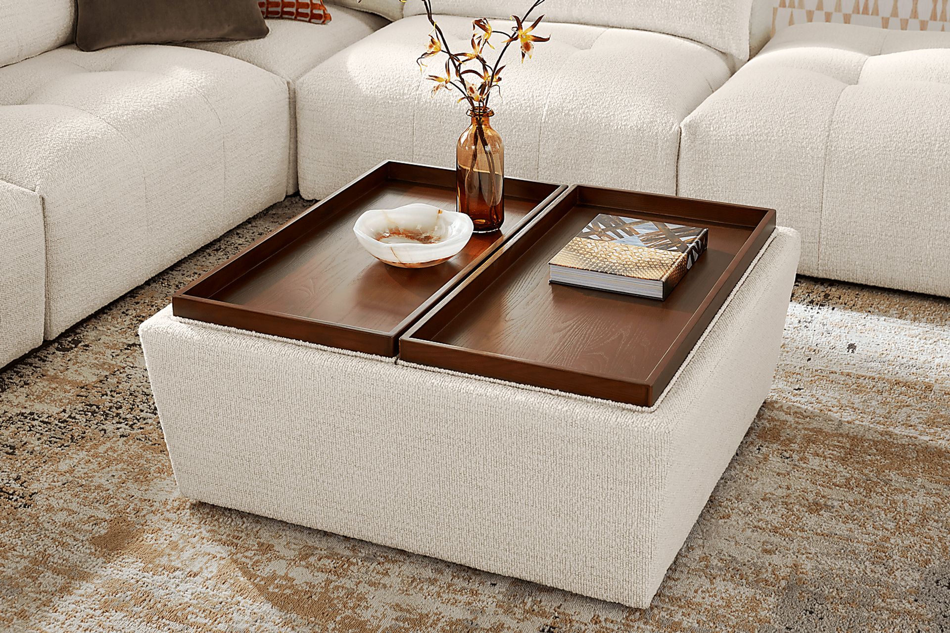 Rogan Place Off-White Storage Ottoman - Image 7