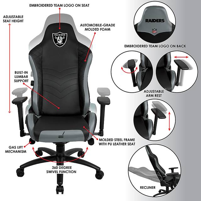 Roguelike NFL Oakland Raiders Gray Gaming Chair - Thumbnail - Image 5