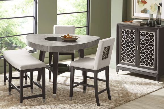 Rosalie Gray 4 Pc Counter Height Dining Room with Gray Stools and Bench