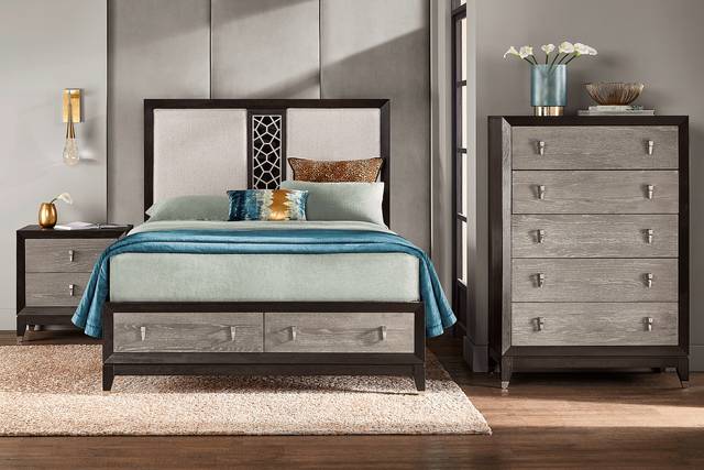 Rosalie Gray and Black 5 Pc Queen Storage Bedroom - Thumbnail - Image 1