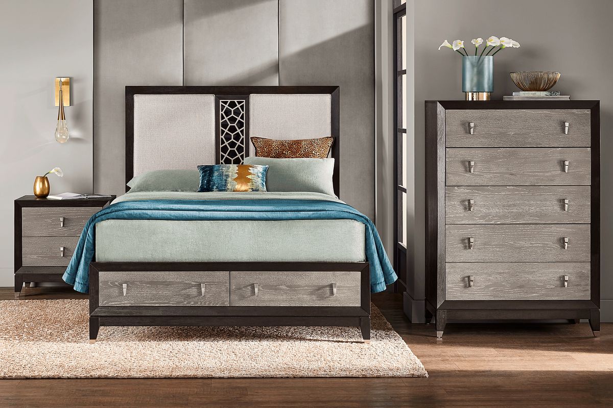 Rosalie 5 Pc Black,Gray Black,Colors,Gray Bedroom Set With 3 Pc Queen