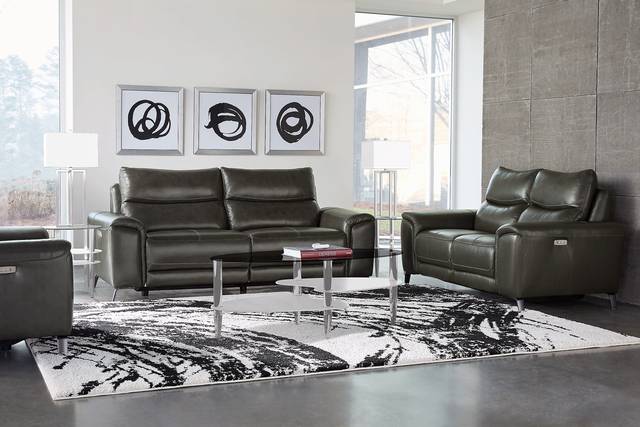 Rosato Gray Leather Power Reclining Sofa - Thumbnail - Image 2
