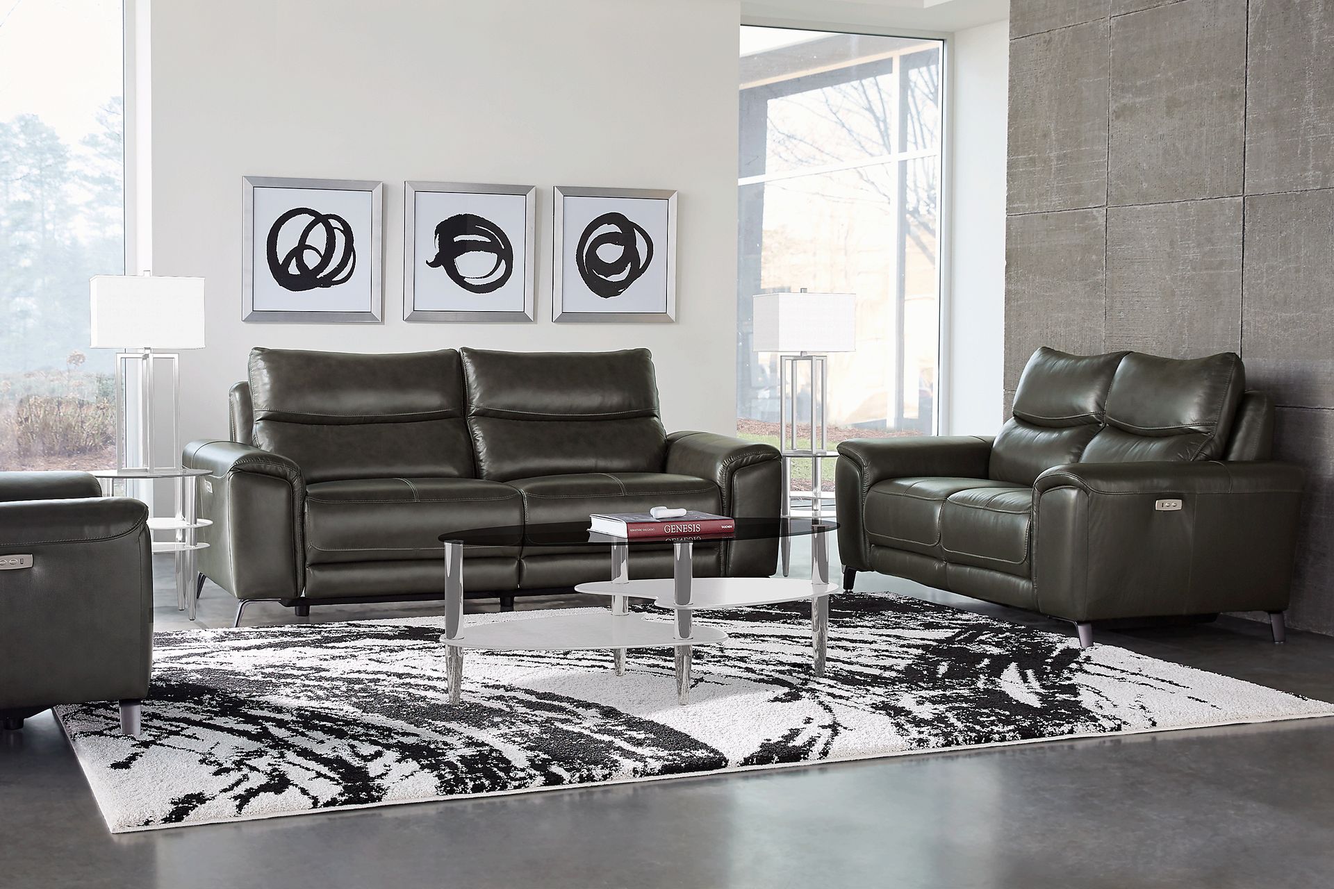 Rosato Gray Leather 5 Pc Power Reclining Living Room - Image 1