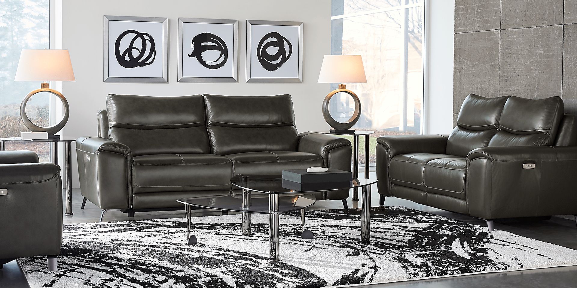 Rosato Gray Leather 7 Pc Power Reclining Living Room - Image 1