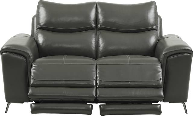 Rosato Gray Leather Power Reclining Loveseat - Thumbnail - Image 2