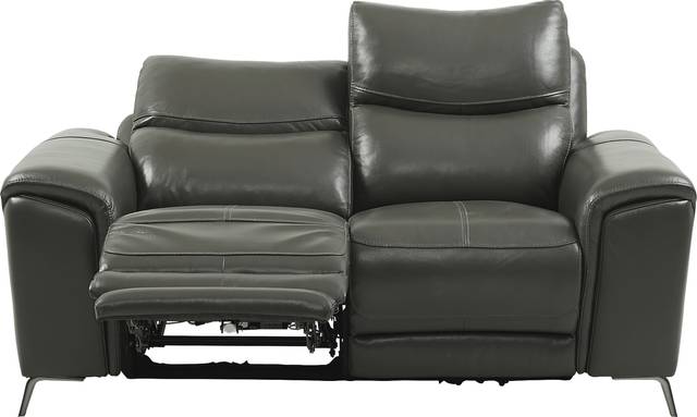 Rosato Gray Leather Power Reclining Loveseat - Thumbnail - Image 3