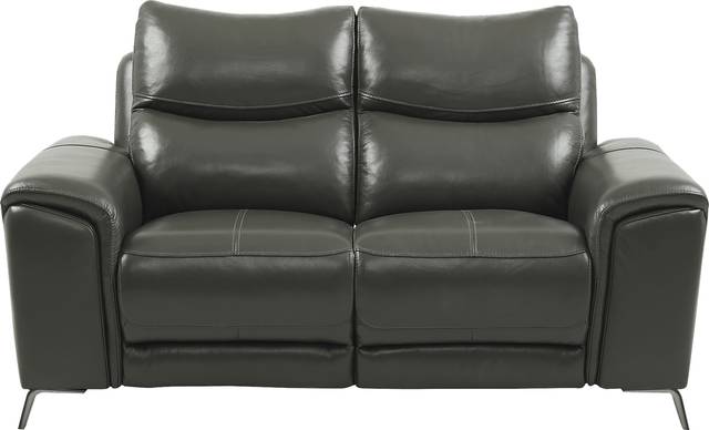 Rosato Gray Leather Power Reclining Loveseat - Thumbnail - Image 1