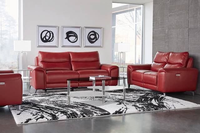 Rosato Red Leather Power Reclining Sofa - Thumbnail - Image 2