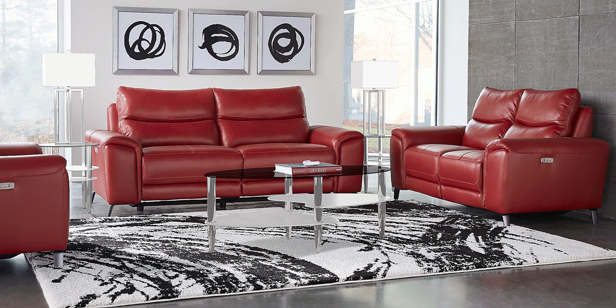2Pc Contemporary Modern Pu-Leather Sofa and Loveseat Living Room Set in 3 Colors 