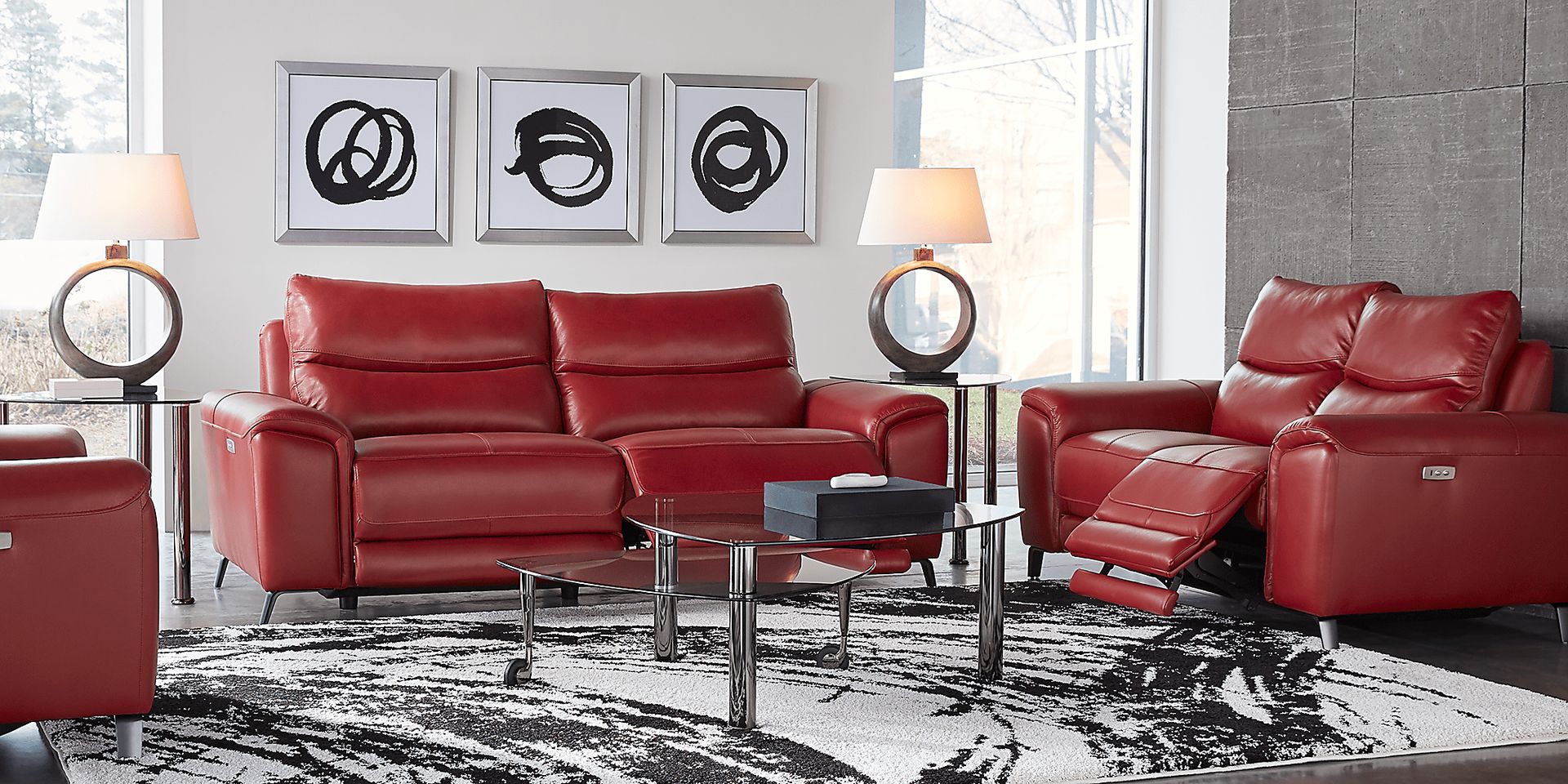 Rosato Red Leather 7 Pc Power Reclining Living Room - Image 1