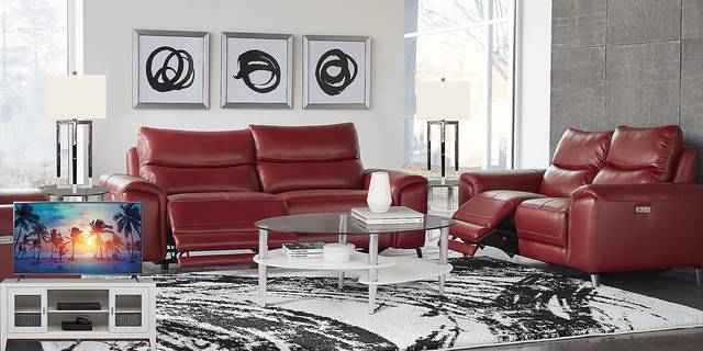 Rosato Red Leather 8 Pc Power Reclining Living Room Plus 70 in. TV - Thumbnail - Image 1
