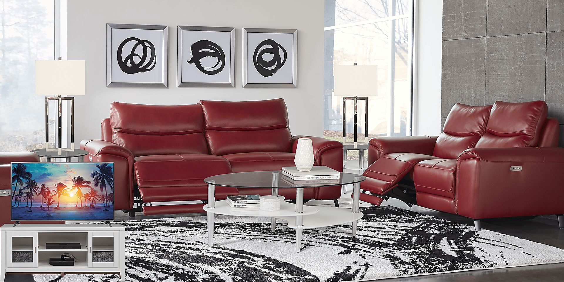 Rosato Red Leather 8 Pc Power Reclining Living Room Plus 70 in. TV - Image 1