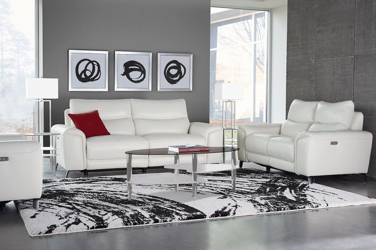 Rosato 5 Pc White Leather Power Reclining Living Room Set With Power ...