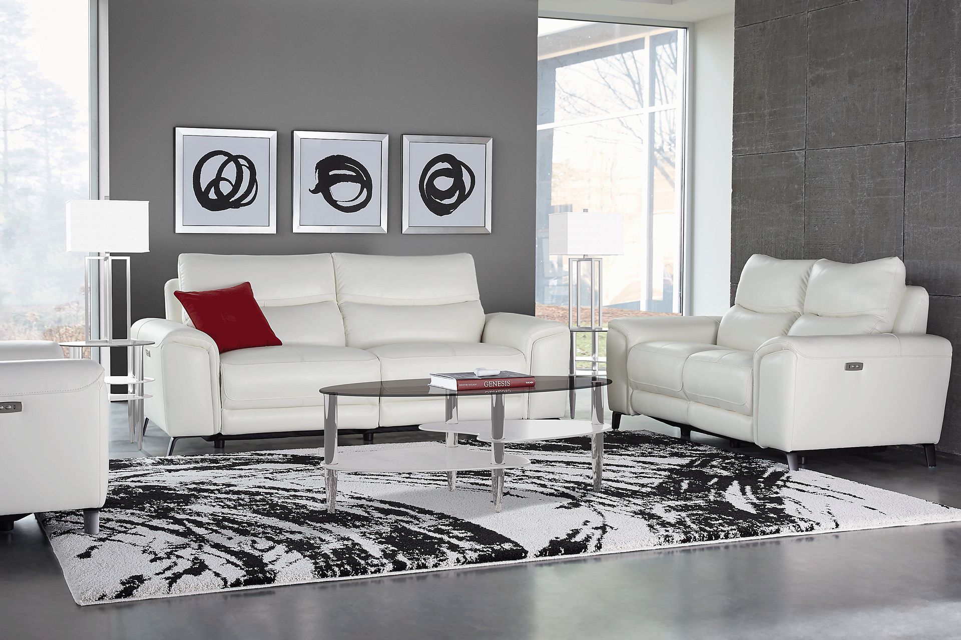 Rosato White Leather 8 Pc Power Reclining Living Room - Image 1