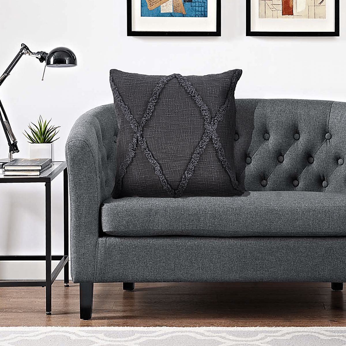 Rosellar Dark Gray Cotton Fabric Throw Pillow | Rooms to Go