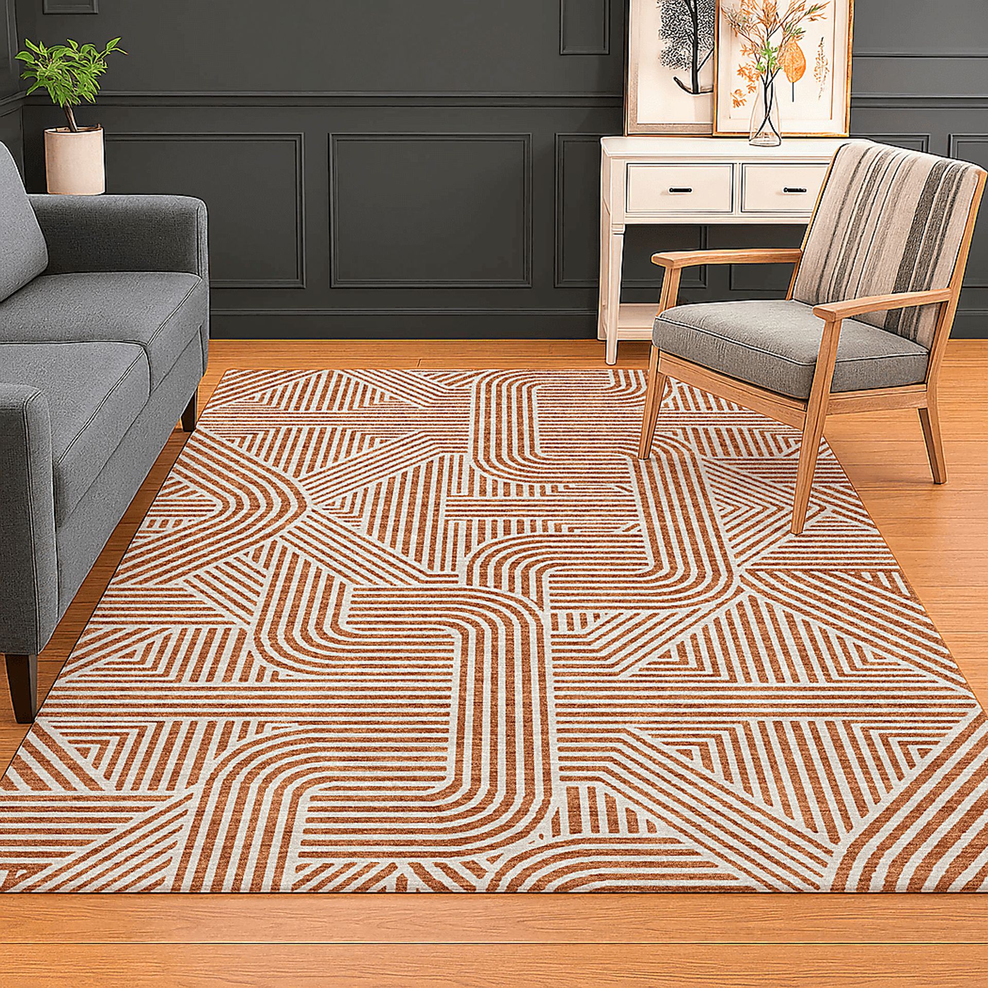 Rosette Orange 9' x 12' Rug - Image 2