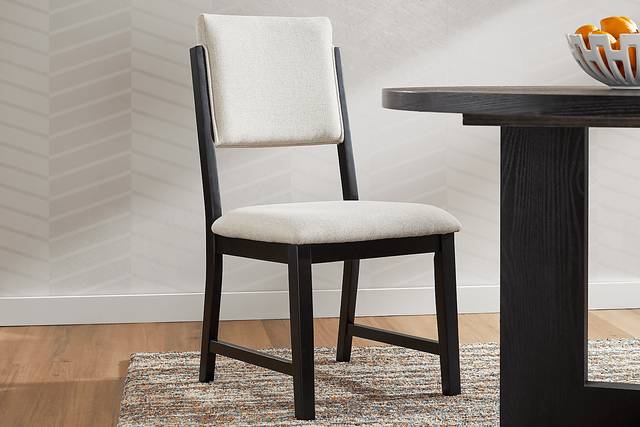 Rosolli Black 5 Pc Round Dining Room with Beige Upholstered Chairs - Thumbnail - Image 8