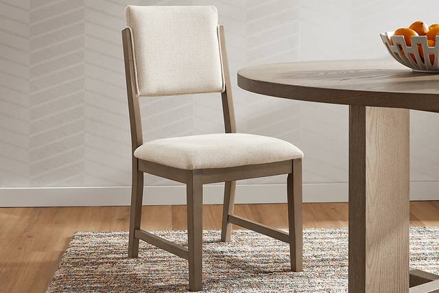 Rosolli Gray 5 Pc Round Dining Room with Beige Upholstered Chairs - Thumbnail - Image 8