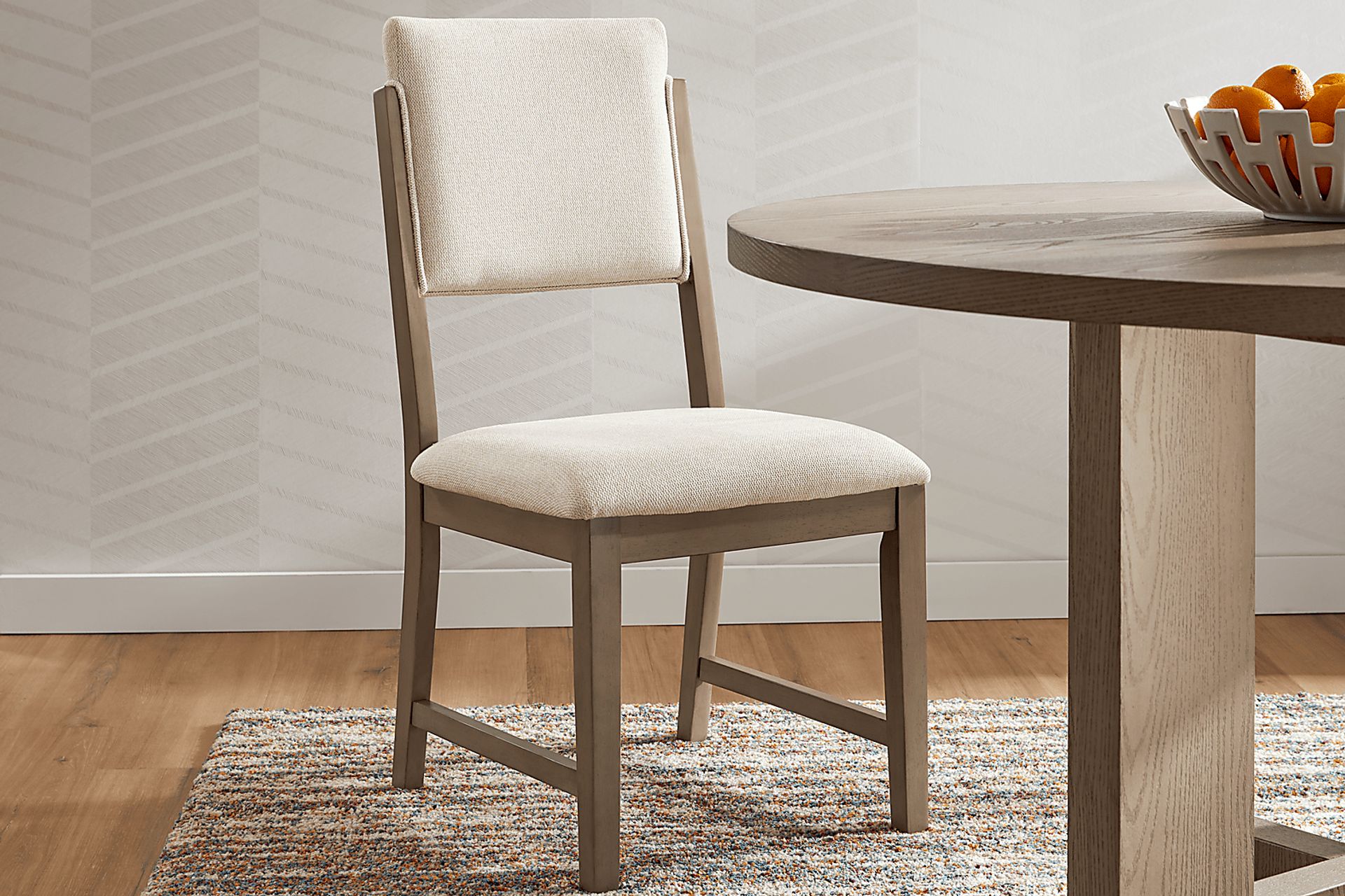 Rosolli Gray 5 Pc Round Dining Room with Beige Upholstered Chairs - Image 8