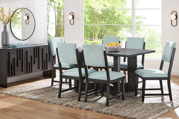 Rosolli Black 5 Pc Rectangular Dining Room with Blue Upholstered Chairs