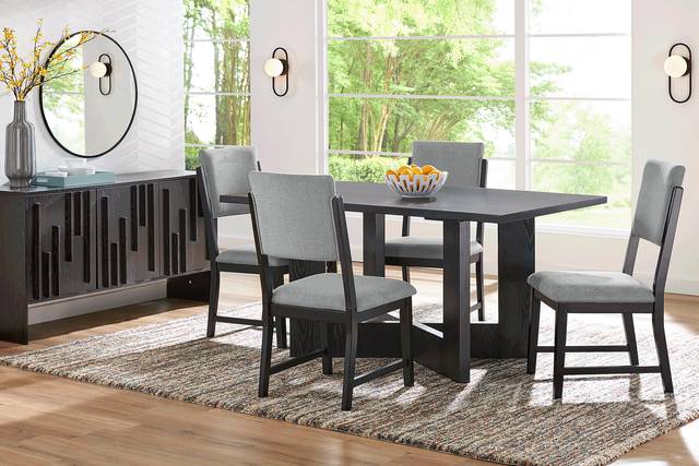 Rosolli Black 5 Pc Rectangular Dining Room with Gray Upholstered Chairs - Thumbnail - Image 1