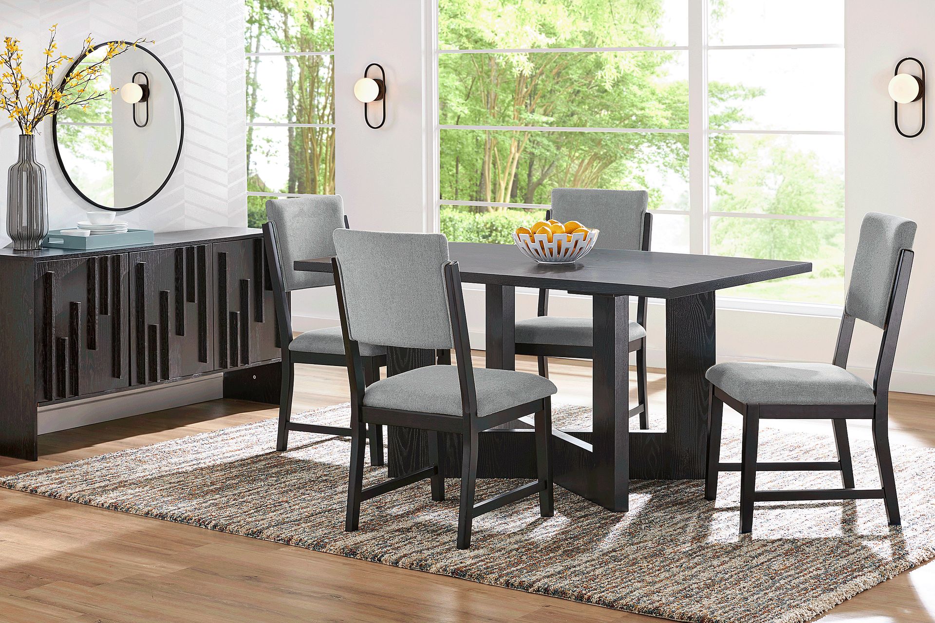 Rosolli Black 5 Pc Rectangular Dining Room with Gray Upholstered Chairs - Image 1