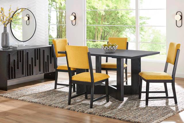 Rosolli Black 5 Pc Rectangular Dining Room with Maize Upholstered Chairs - Thumbnail - Image 1