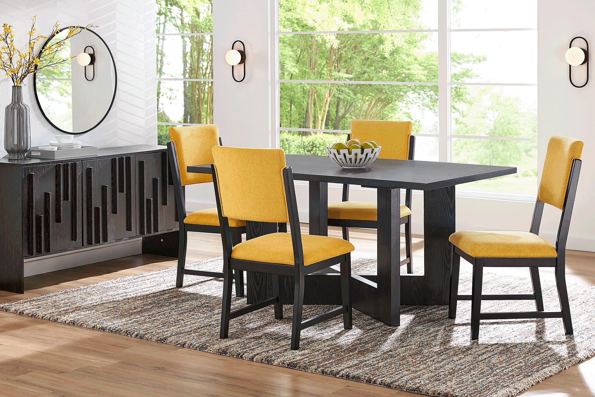 Rosolli Black 5 Pc Rectangular Dining Room with Maize Upholstered Chairs - Image 1