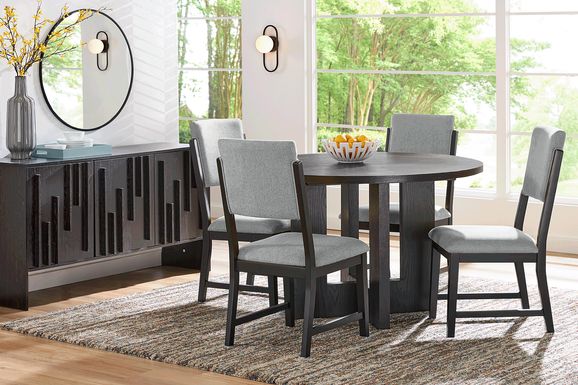 Rosolli Black 5 Pc Round Dining Room with Gray Upholstered Chairs