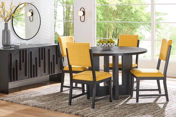 Rosolli Black 5 Pc Round Dining Room with Maize Upholstered Chairs