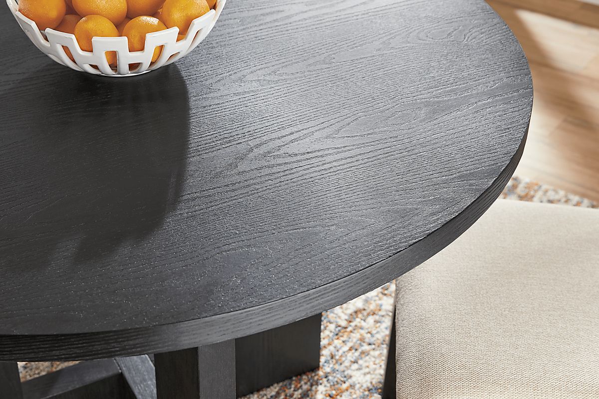 Rosolli 5 Pc Black Beige Dining Room Set With Round Dining Table, Side ...