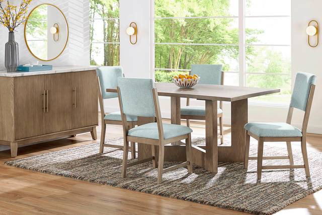 Rosolli Gray 5 Pc Rectangular Dining Room with Blue Upholstered Chairs - Thumbnail - Image 1