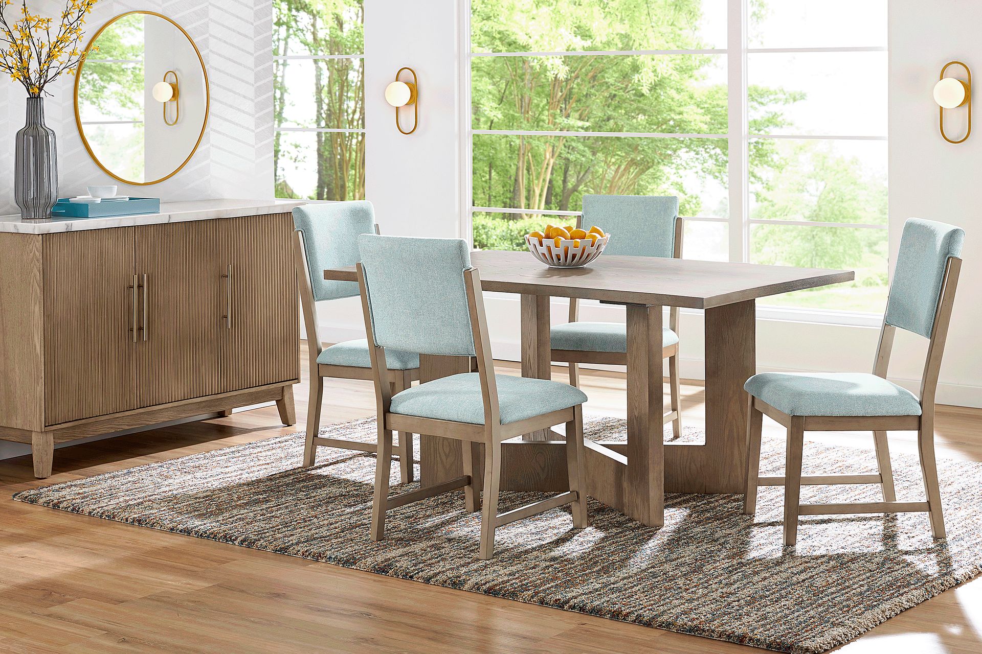 Rosolli Gray 5 Pc Rectangular Dining Room with Blue Upholstered Chairs - Image 1