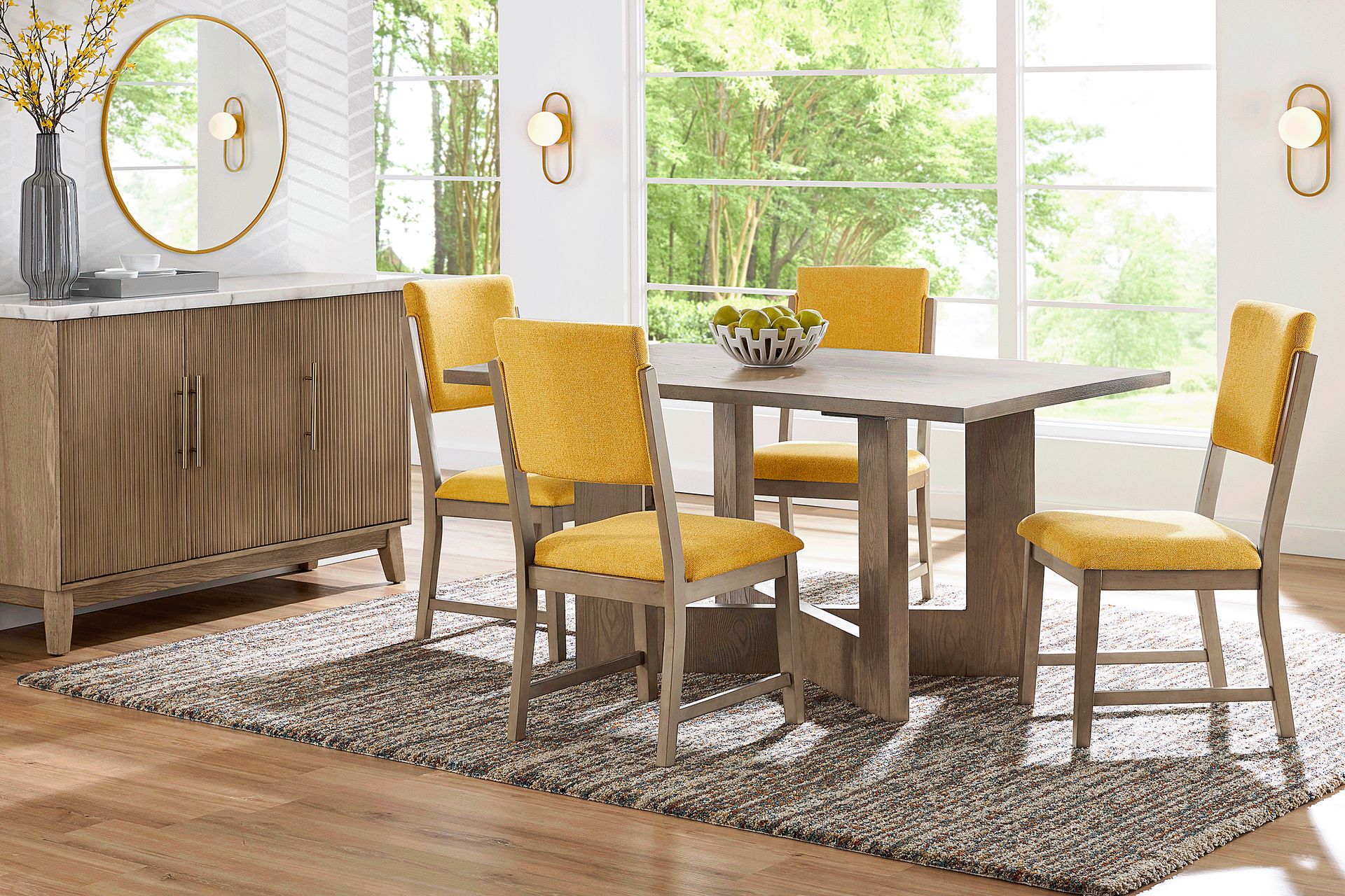 Rosolli Gray 5 Pc Rectangular Dining Room with Maize Upholstered Chairs - Image 1