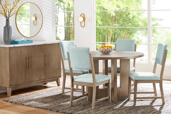 Rosolli Gray 5 Pc Round Dining Room with Blue Upholstered Chairs