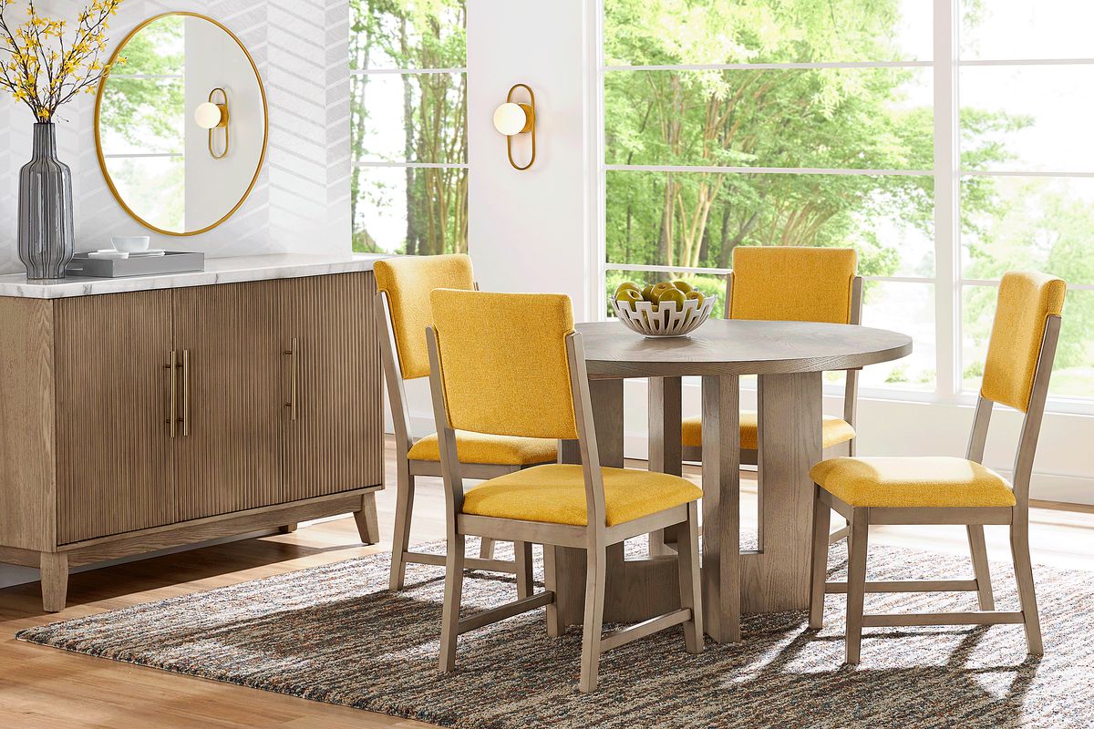 Rosolli 5 Pc Gray Maize Yellow Dining Room Set With Round Dining Table ...