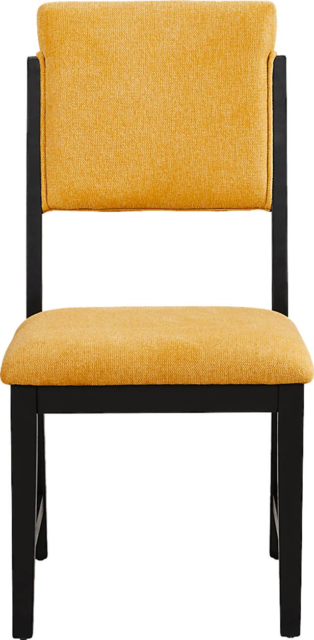 Rosolli Black 5 Pc Round Dining Room with Maize Upholstered Chairs - Thumbnail - Image 6