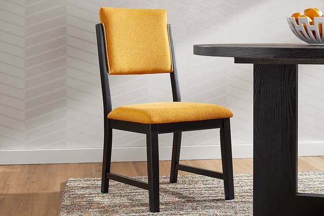 Rosolli Black 5 Pc Round Dining Room with Maize Upholstered Chairs - Thumbnail - Image 8