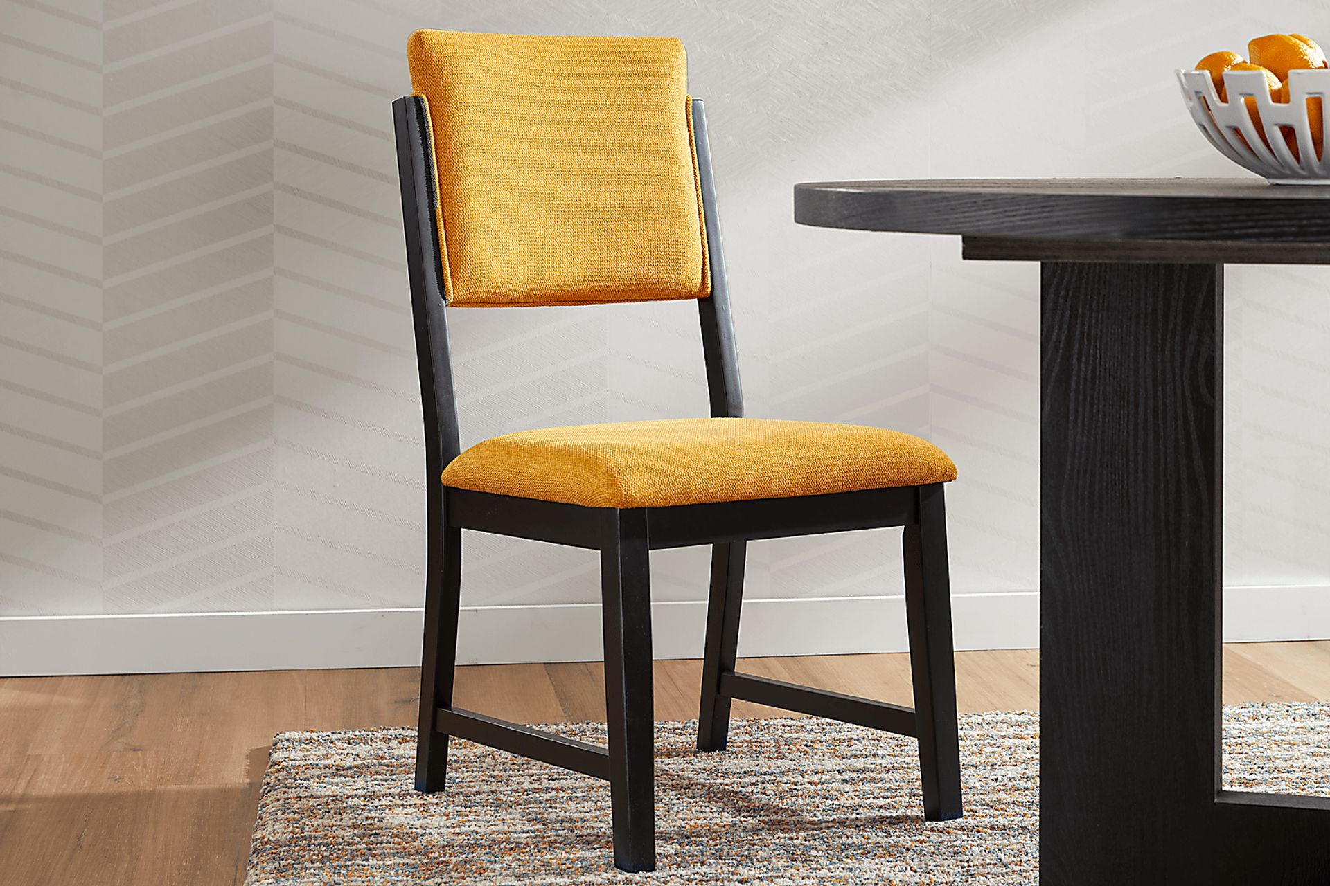 Rosolli Black 5 Pc Round Dining Room with Maize Upholstered Chairs - Image 8
