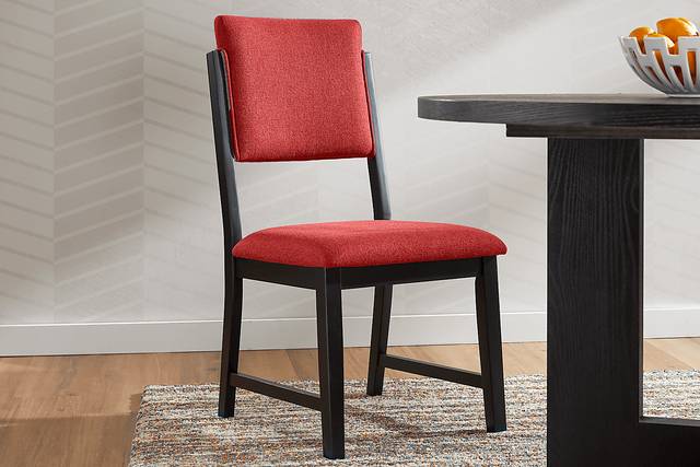 Rosolli Black 5 Pc Round Dining Room with Red Upholstered Chairs - Thumbnail - Image 8