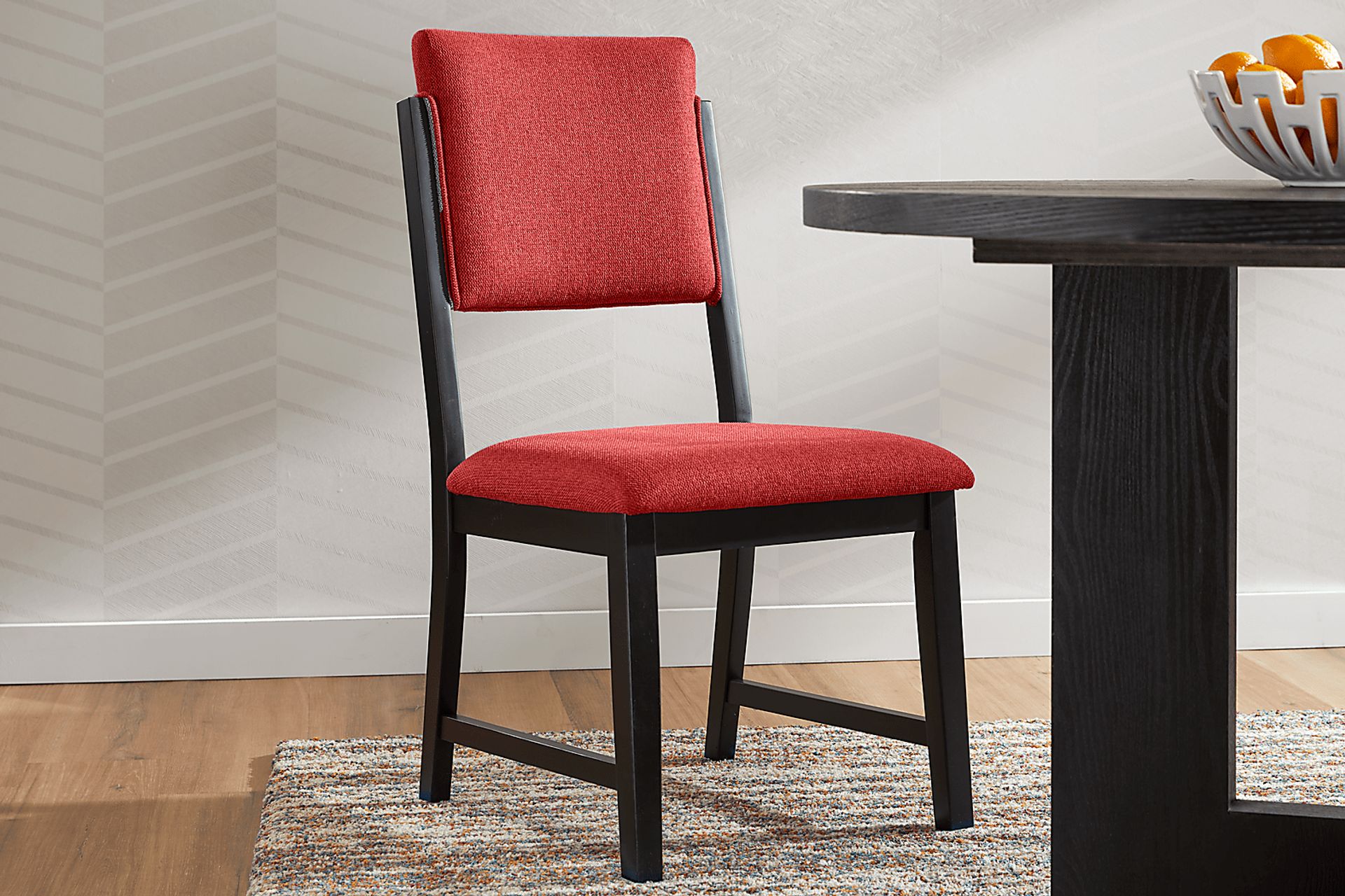 Rosolli Black 5 Pc Round Dining Room with Red Upholstered Chairs - Image 8