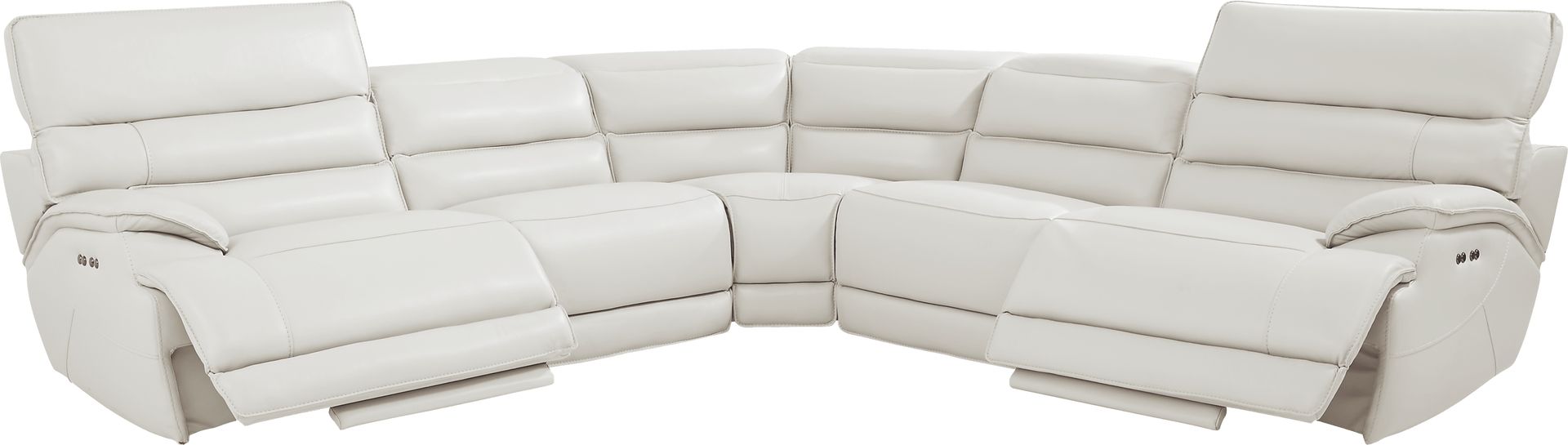 Rossini Light Gray Leather 5 Pc Dual Power Reclining Sectional - Image 3