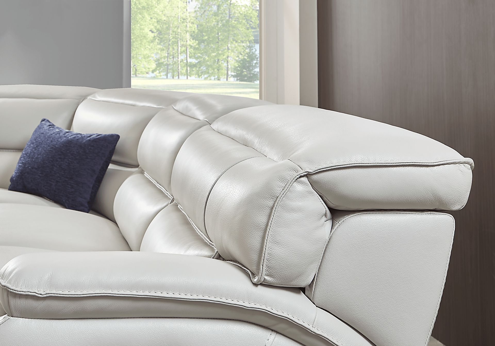 Rossini Light Gray Leather 5 Pc Dual Power Reclining Sectional - Image 4