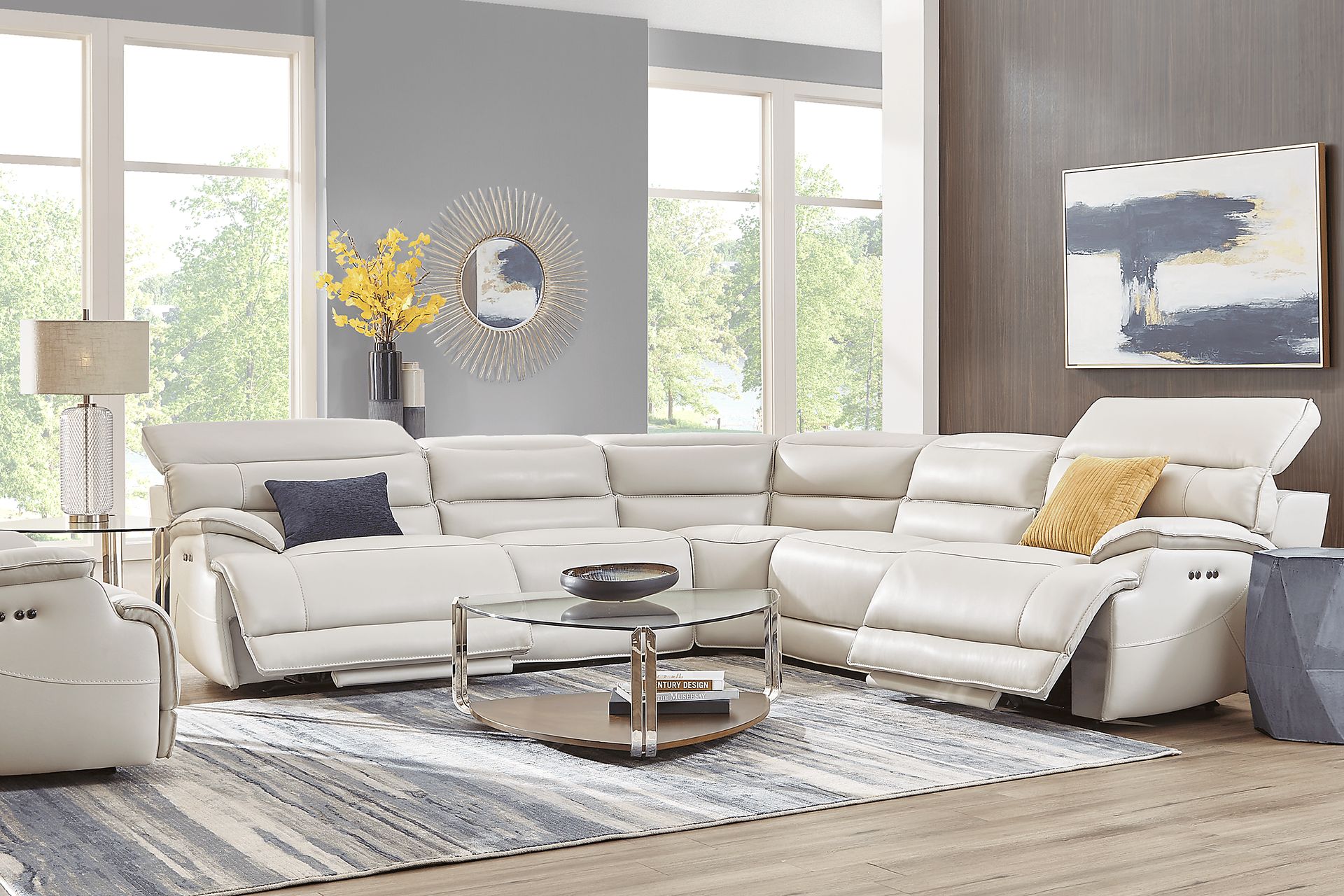 Rossini Light Gray Leather 5 Pc Dual Power Reclining Sectional - Image 2