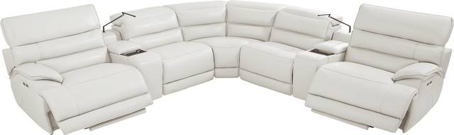 Rossini Light Gray Leather 7 Pc Dual Power Reclining Sectional - Thumbnail - Image 3