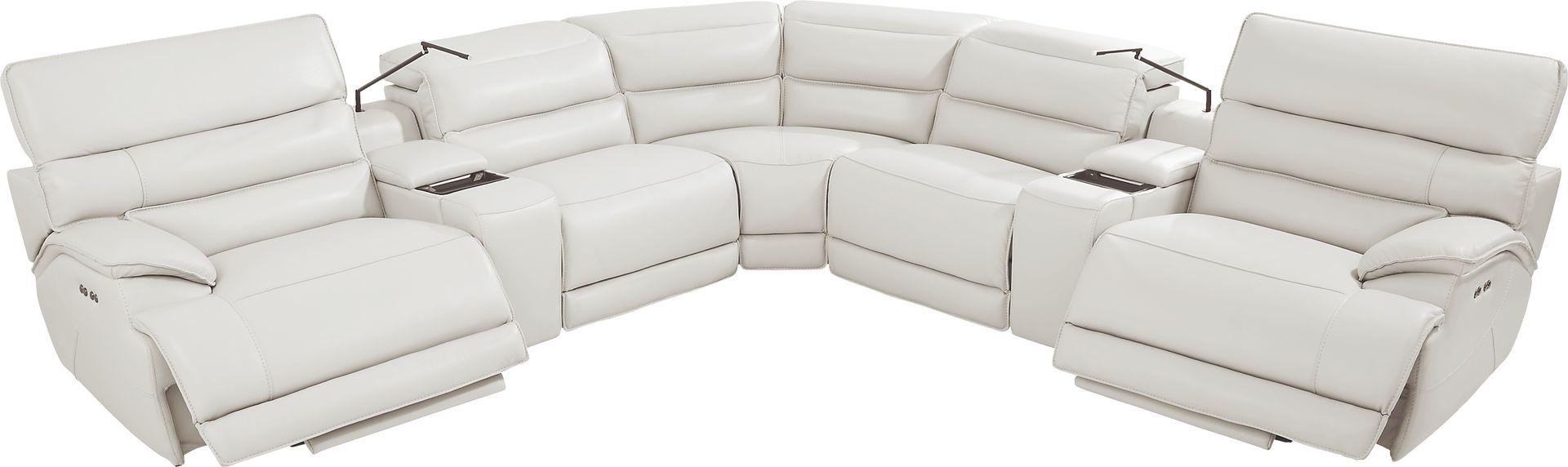 Rossini Light Gray Leather 7 Pc Dual Power Reclining Sectional - Image 3